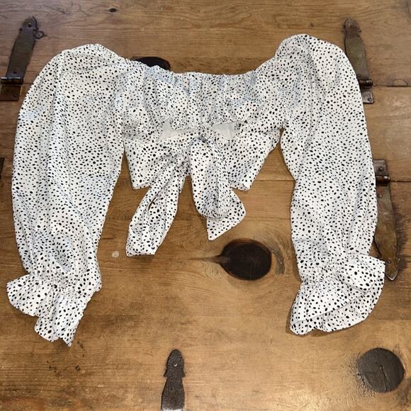 Altar'd State White and Black Polka Dot Crop Top With Tie Back Size XSmall - Picture 6 of 9